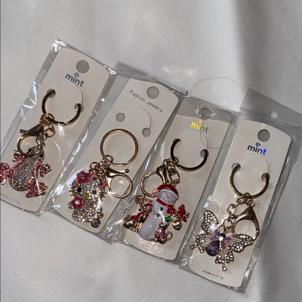 Mint Gold and Colorful Charm Keychain Set